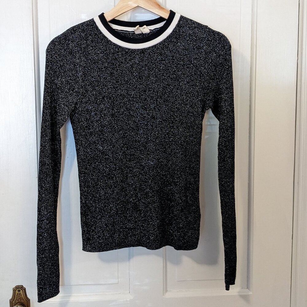 Anthropologie Moth Shimmery Valeria Metallic Shine Knit Pullover Long Sleeve Tee